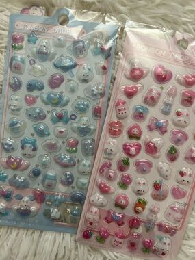 Cute Bonbon Drop Puffy Stickers - Pastel Pink & Blue